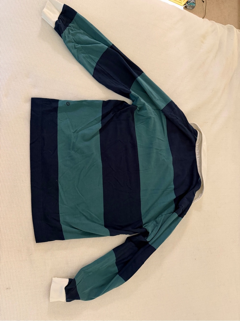 Lululemon Men’s Striped Long Sleeve Rugby Polo Green Navy - Picture 3 of 3